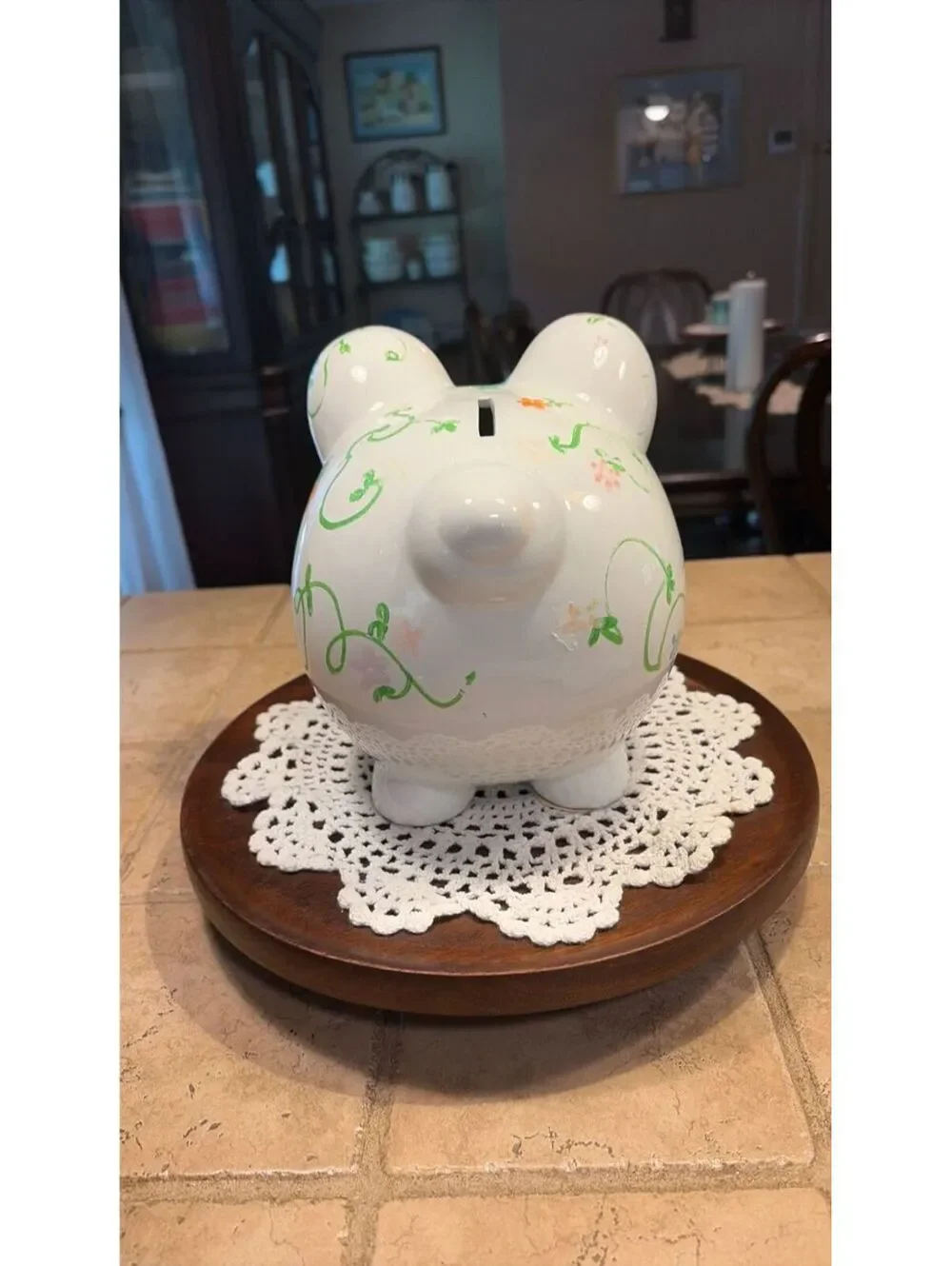 Vintage hand painted piggy bank with stopper